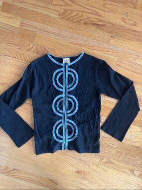 Gypsy Rose Long-Sleeve Top with Light Blue Trim Full Zip Handmade in Nepal